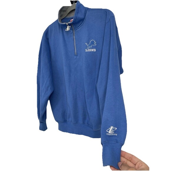 Vintage Detroit Lions Quarter Zip Sweatshirt Mens Medium Blue NFL Football - Picture 5 of 16